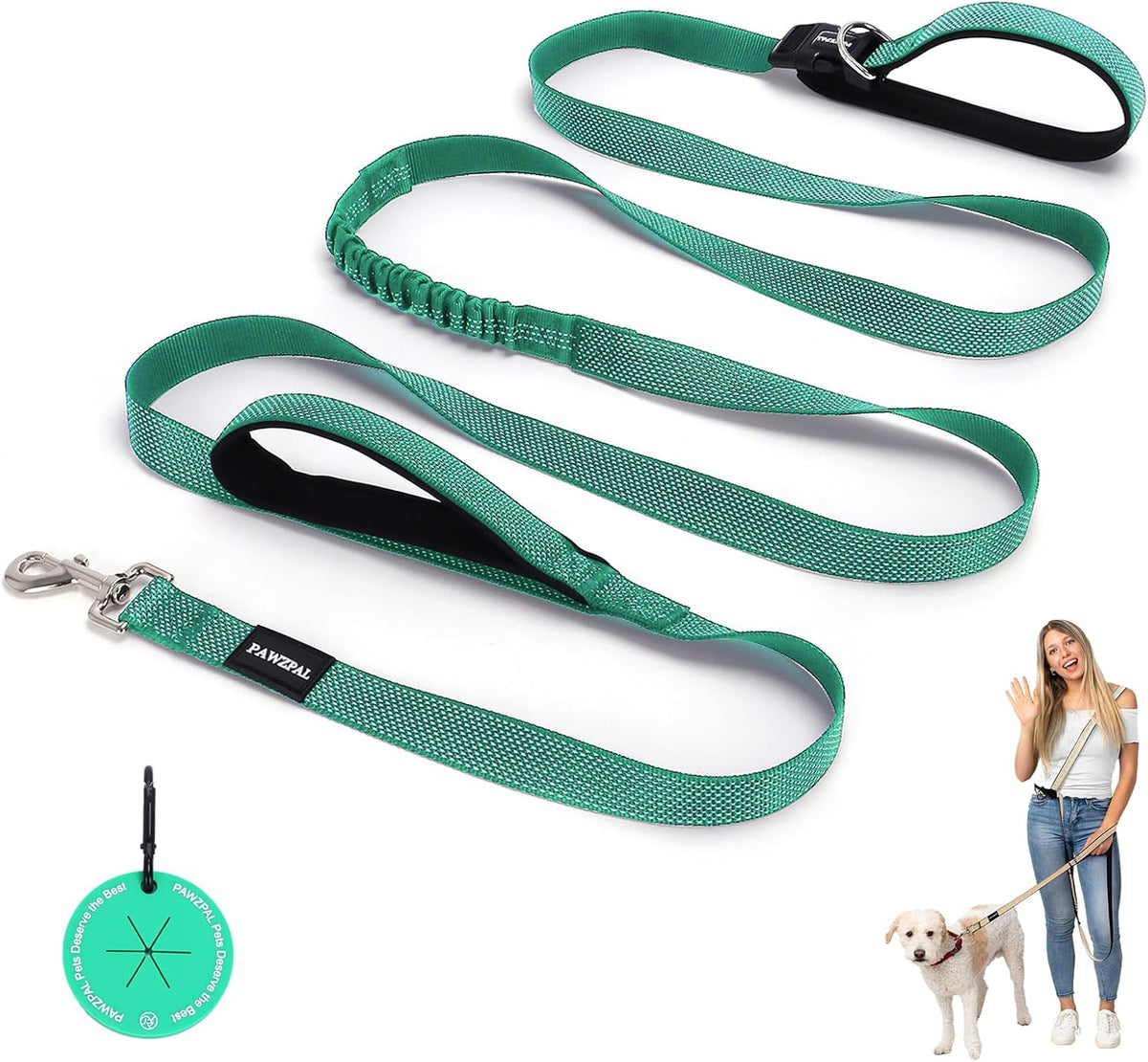 Hands Free Dog Leash, Waist & Crossbody 2-in-1 for Jogging & Hiking – Essentials for Dogs - Spring Green / Medium (6–8FT)