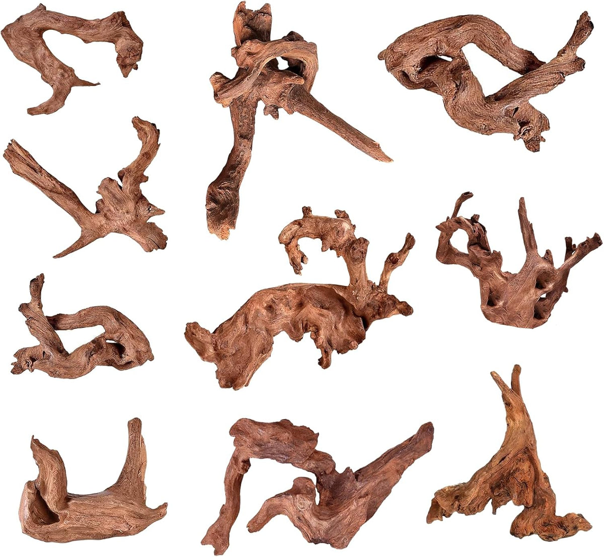 Natural Aquarium Driftwood for Fish Tank Reptile Terrariums Decor – Essentials for Fish - Mopani Driftwood 2-4" (Pack of 10)