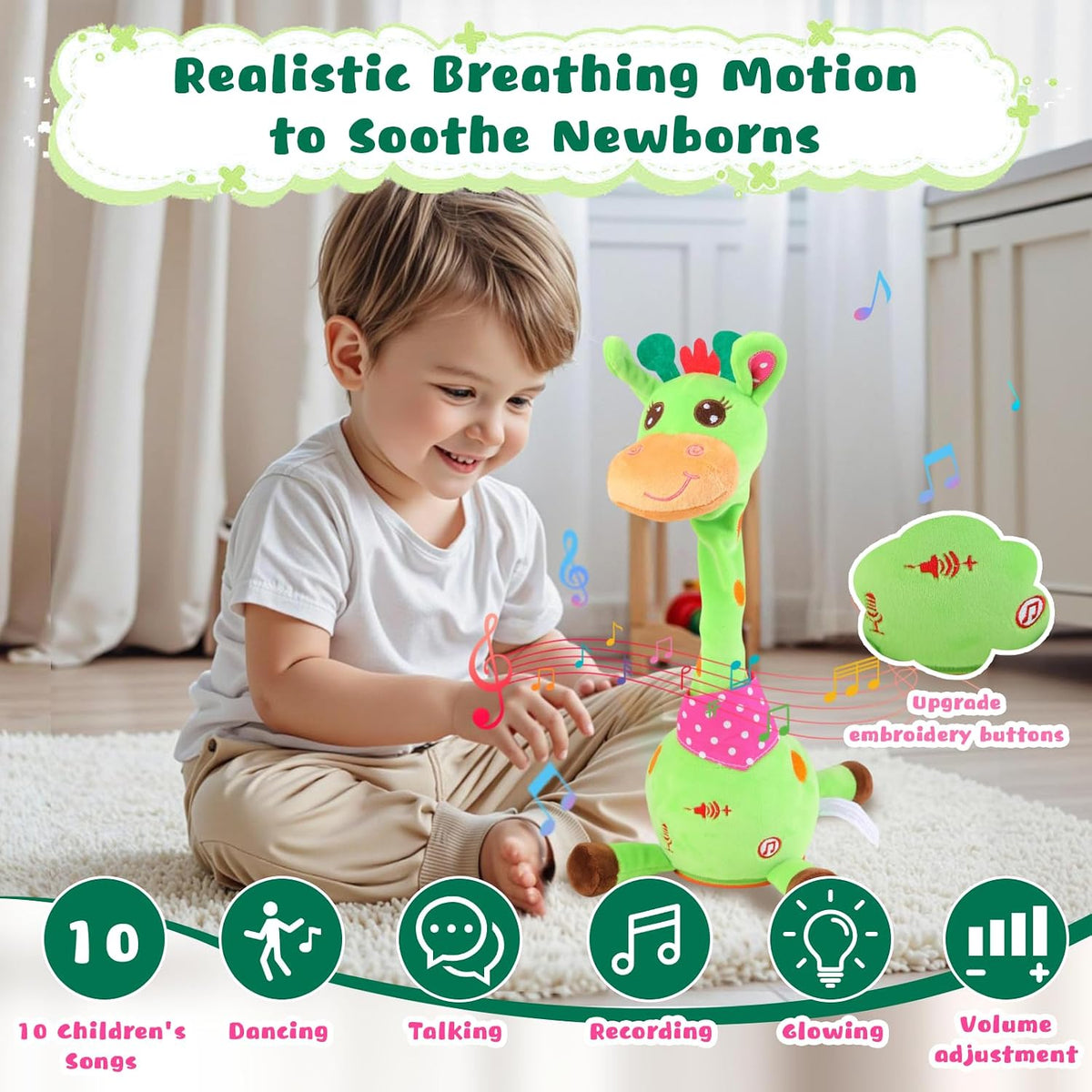MIAODAM Dancing Talking Giraffe Toys - Green Giraffe - image 2