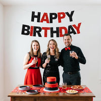 BEISHIDA Pre-Strung Glitter Pink Happy Birthday Banner Party Sign - Black Red - image 3