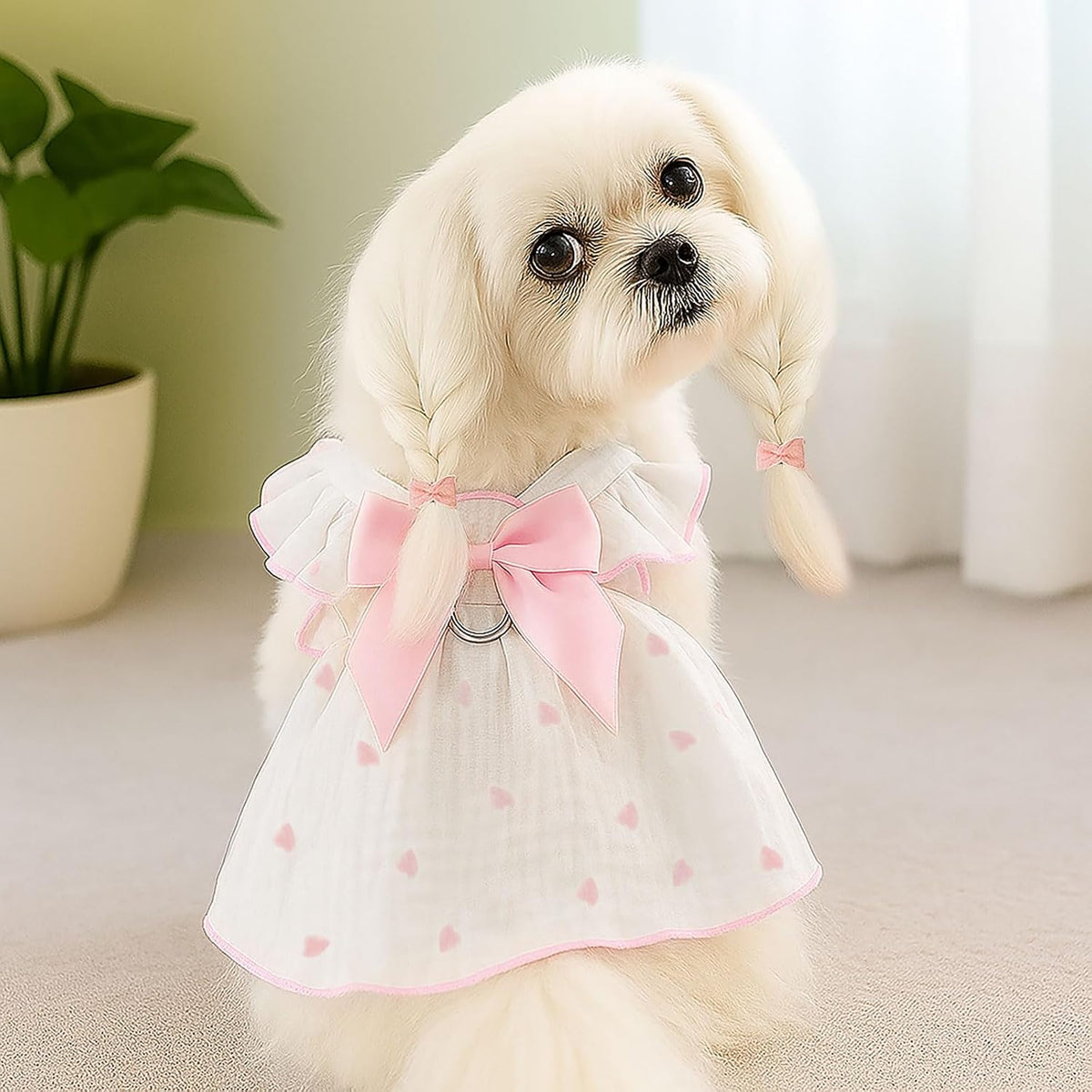 Dog Dresses for Small Dogs Girl Female Dog Cat Clothes Dress Cute - Light Pink & Black / Medium (suggest 6.5-8.5 lbs) - image 3