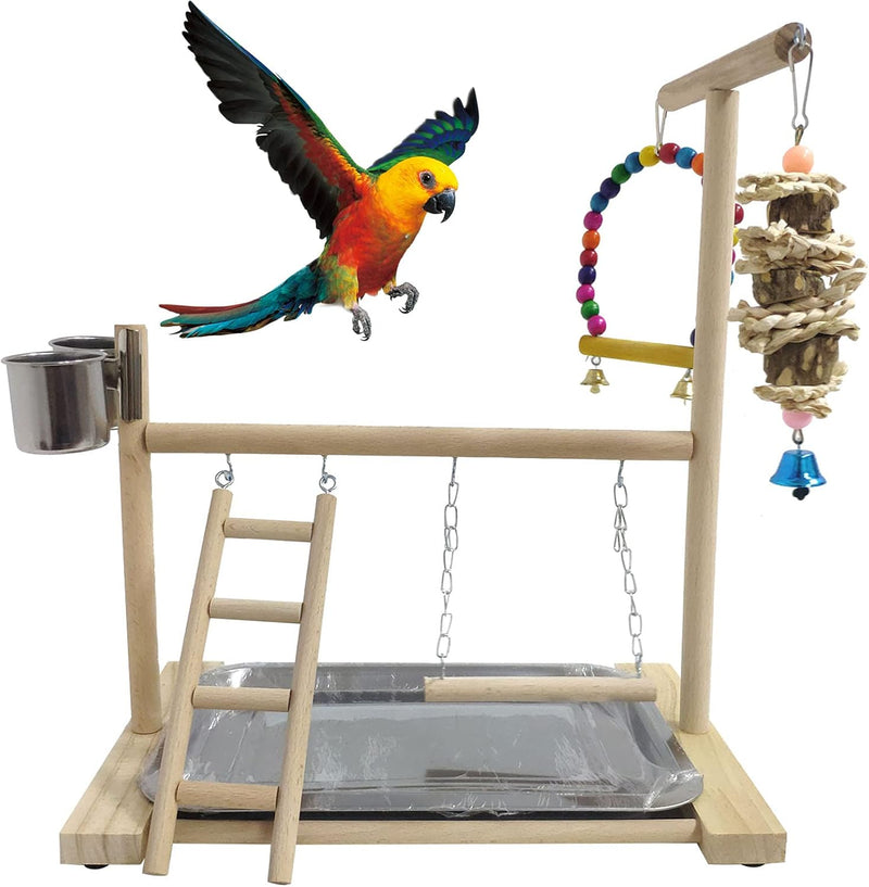 Bird Playground Parrots Play Stand Natural Wooden Parrot Perch Gym