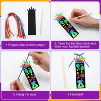 JUNEBRUSHS rainbow scratch art bookmarks with bamboo scratch sticks and colored satin ropes - view 29