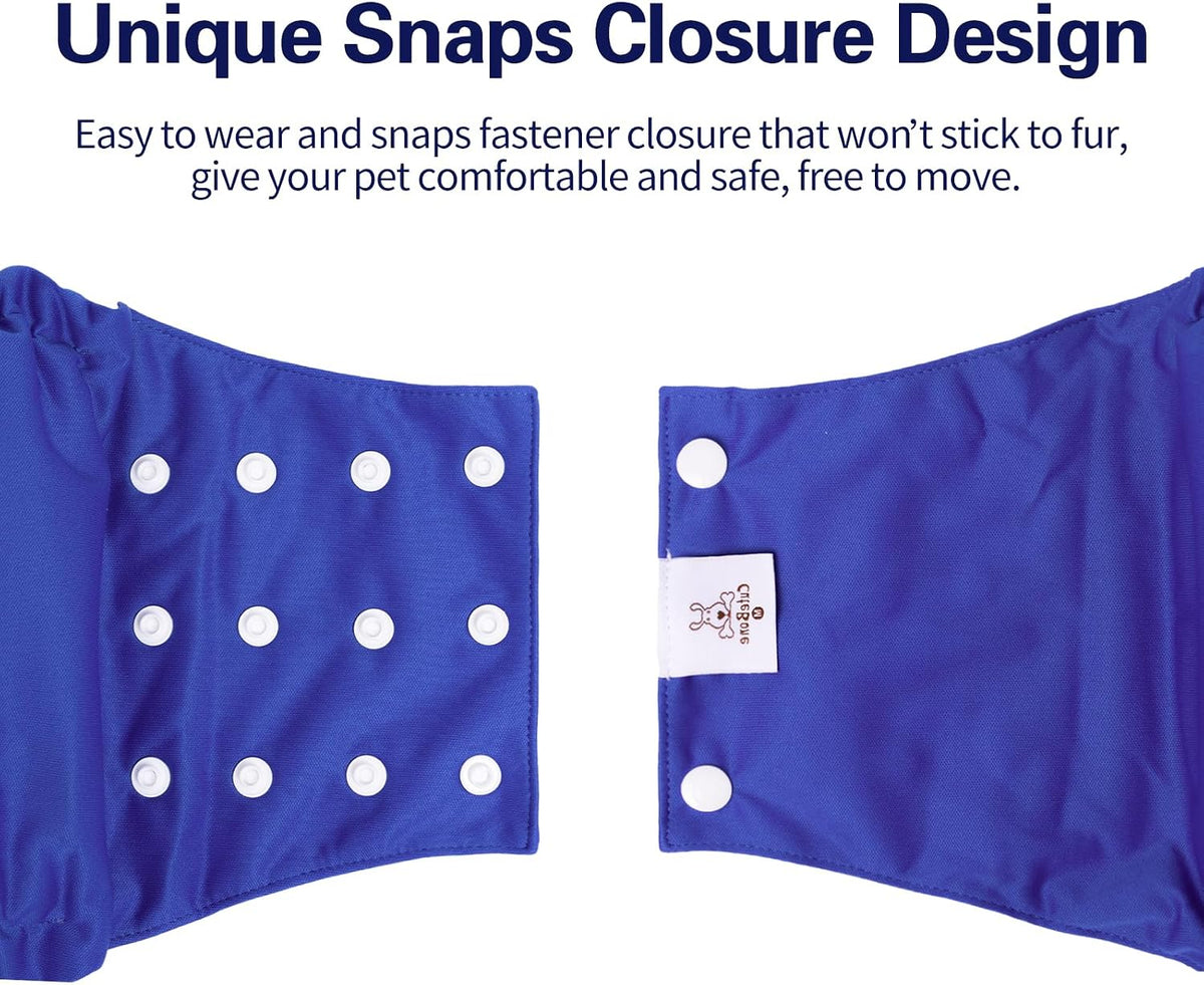 CuteBone Washable Dog Diapers Male with Snaps Reusable 3pcs a Pack - Buttons-Black&Grey&Blue / L(17"-21") - image 2