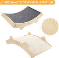Double-Sided Cat Scratcher With Natural Sisal + Carpet Cloth, Durable Solid Wooden Structure Scratch Pad for Indoor Cats, Scratcher Lounge, 16.5 x 10.8in