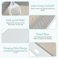 Fhiny Cat Litter Box Portable Shallow Litter Box 17.7"x13.4"x4.9" Foldable Cat Toilet with Scoop Open Kitty Potty Pan with Litter Drop Pedal Easy to Clean Travel Kitten Toilet(Gray)