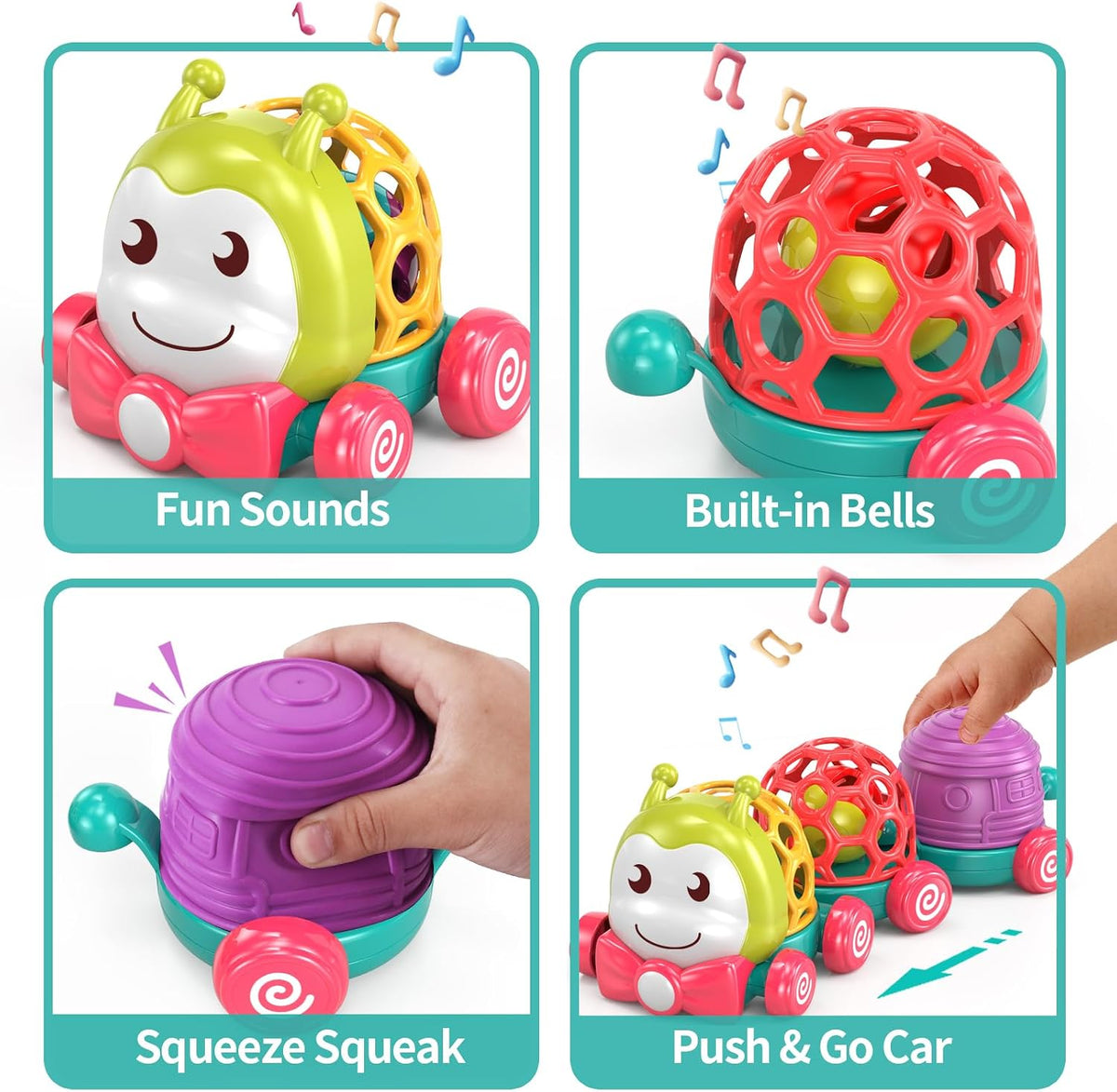 MOONTOY Baby Toy Train, Infant Soft Cars Toy for 6-12 Month Boy Gifts, Musical Push Go Train Toys - Green - image 3