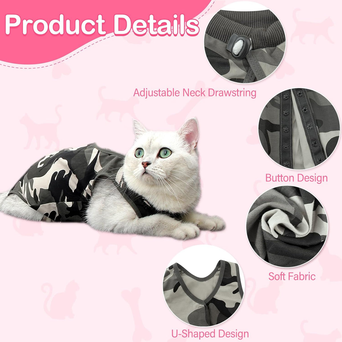 Cat Recovery Suit for Abdominal Wounds Cat Onesie After Surgery Female – Essentials for Cats - Camouflage / Small - image 3