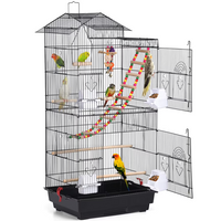 39inch H Metal Bird Cage Large Roof Top Huge House For Small Birds, Black