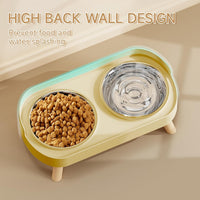 Elevated Cat Bowl, Raised Cat Food and Water Bowl Set for Indoor Cats, Splash Proof with 2 - Cat Bowls-Yellow - image 2