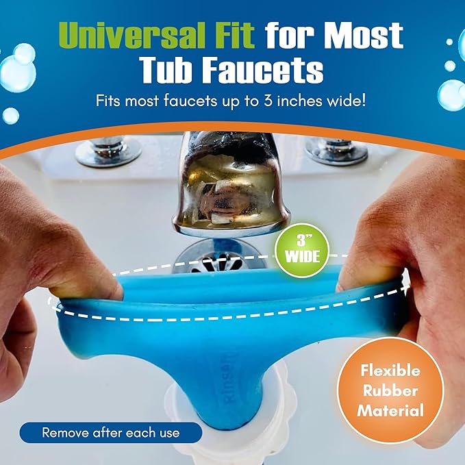 Rinseroo: Slip-On Tub Hose – As Seen on Shark Tank – 5ft Flex Bathtub Faucet Sprayer – Easy Rinse for Pets, Hair & Cleaning – No Installation Needed – Fits Faucets Up to 3” Wide – Mess-Free & Portable