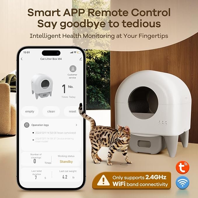 Self Cleaning Litter Box,95L Automatic Cat Litter Box Self Cleaning Large Capacity for Multiple Cats, App-Controlled with Safety Sensors, Removable Washable Liner,2 Rolls Garbage Bags,Grey