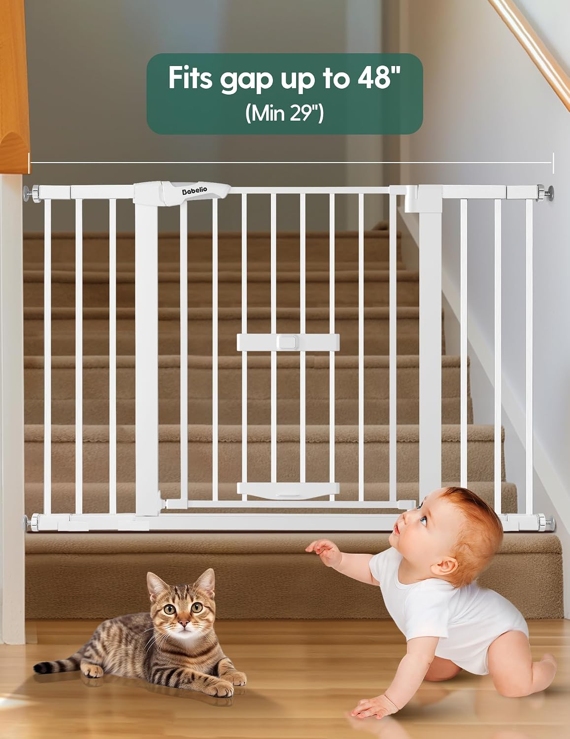 Babelio 36" Tall Pet Gate with Cat Door, CatPrivilege II, 29-40" - White / 29-48" Wide, 30" Tall - image 2