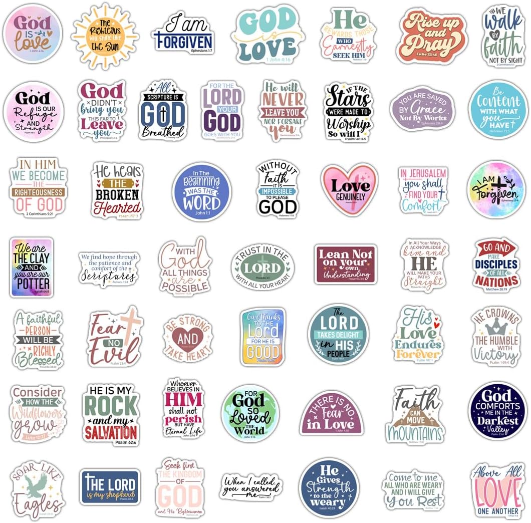 Krazy4K 100 pack waterproof vinyl Christian stickers with faith and Bible verse messages - view 8