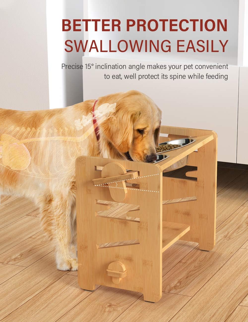 Elevated Dog Bowls, Raised Dog Bowl Stand Adjustable Small - Bamboo / Medium / Without Mat - image 4