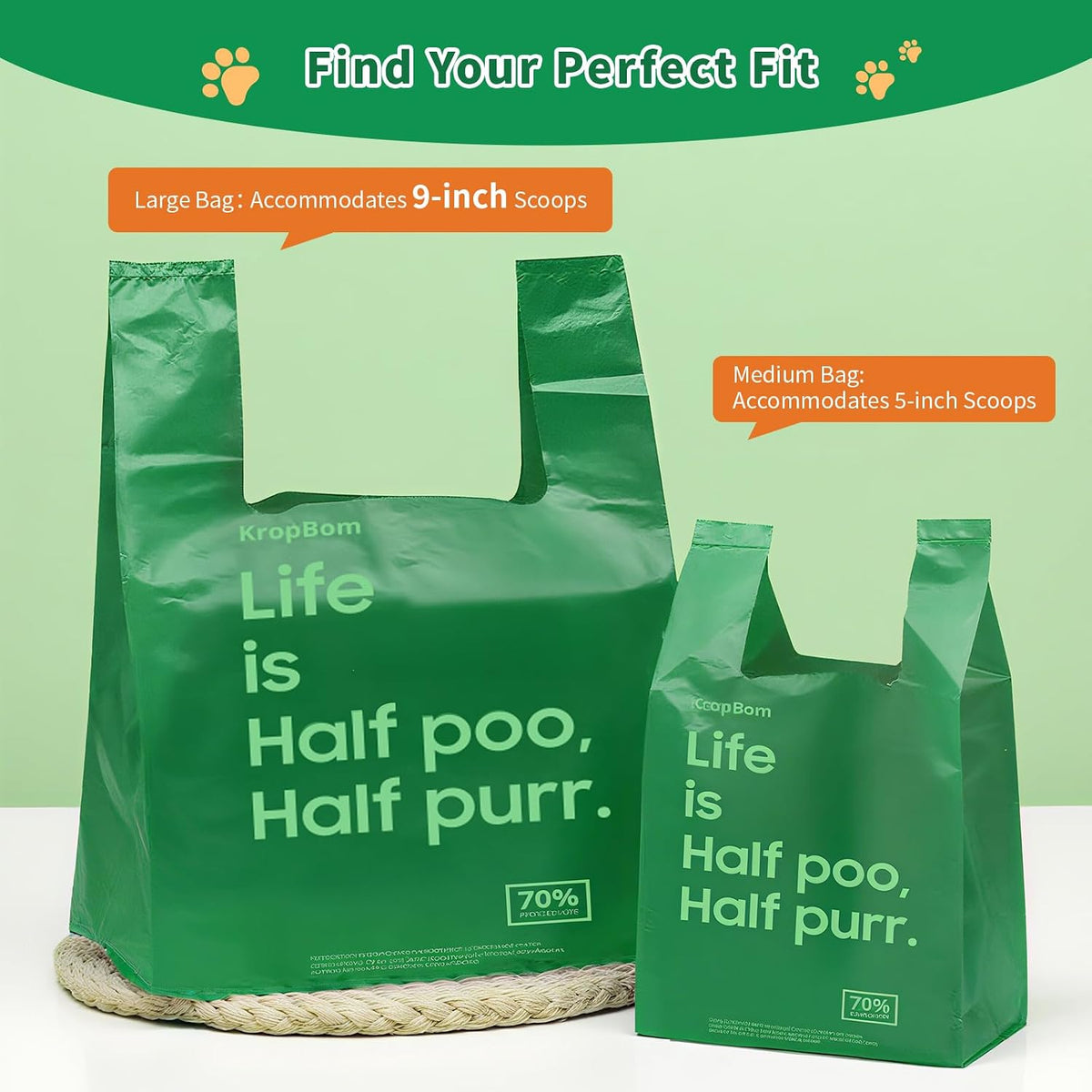 125 Count Cat Poop Bags with Handles - Unscented / 270 Count / Medium-14.5"x6.6" - image 3
