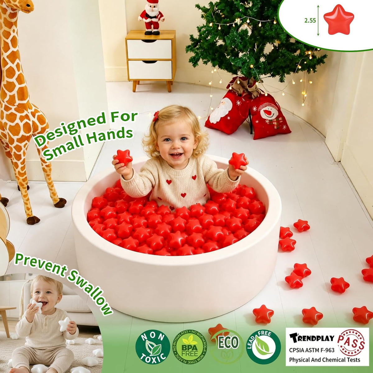 TRENDPLAY 100 star-shaped plastic ball pit balls in pearl gold with storage bag - view 11