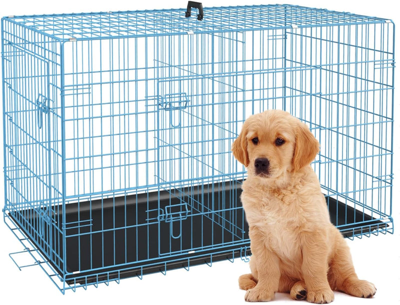 BestPet Dog Crate 24 inch Blue Foldable Metal Kennel