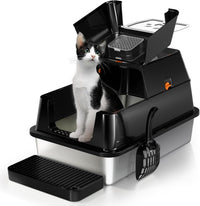 Stainless Steel Cat Litter Box with Lid, Flip-Top XL Large - Black