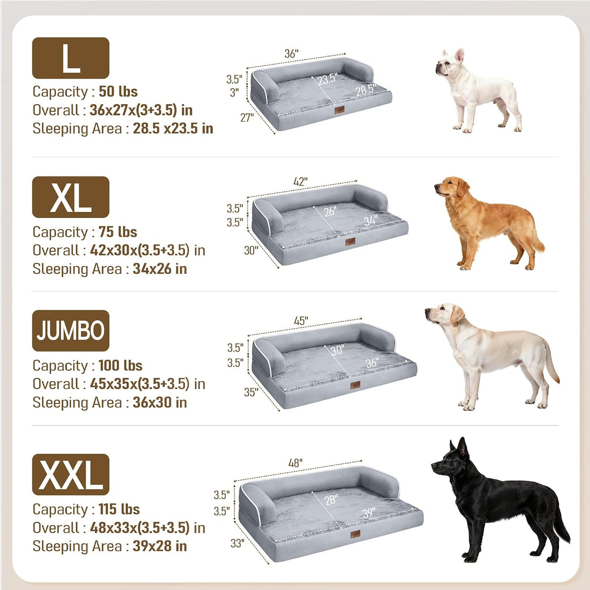 Comfort Expression Orthopedic XL Dog Bed for Large and Extra Large - Grey / 42"L x 30"W x 7.5"Th - image 4