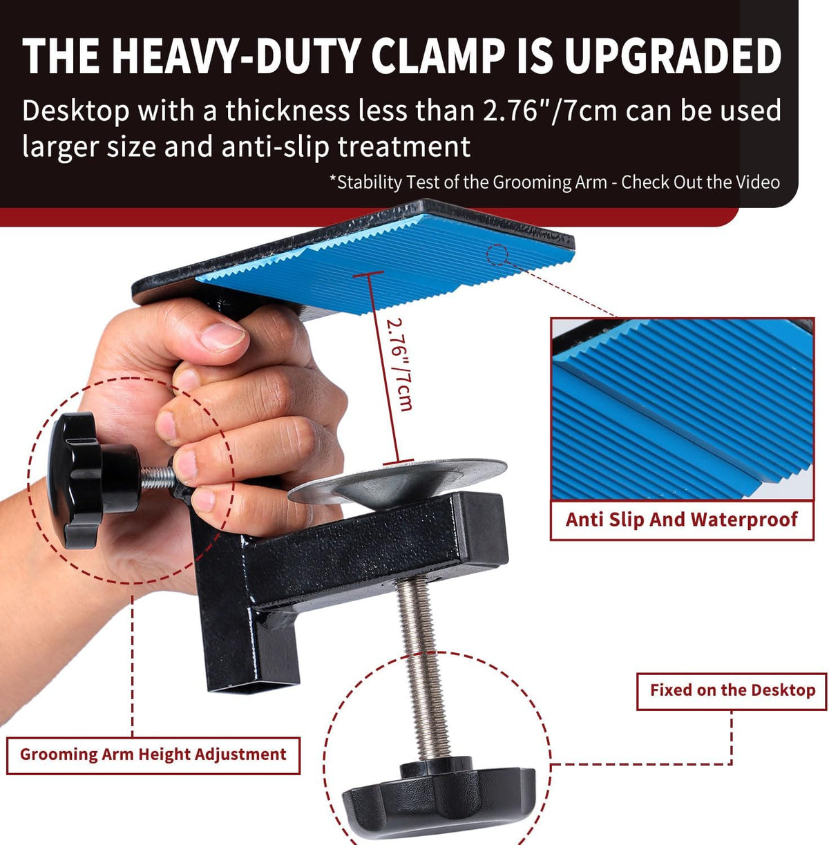 Dog Grooming Table Arm with Hammock, Adjustable Height - Stainless Steel - image 3