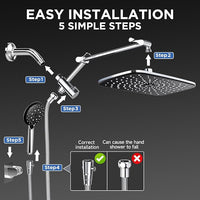 Veken Wide Rain Shower Head with Metal Main Body, High Pressure Showerhead with 6 Mode Handheld Spray Combo for Bathroom Accessories, Home Decor Detachable Dual Shower with Extension Arm,Silver Chrome