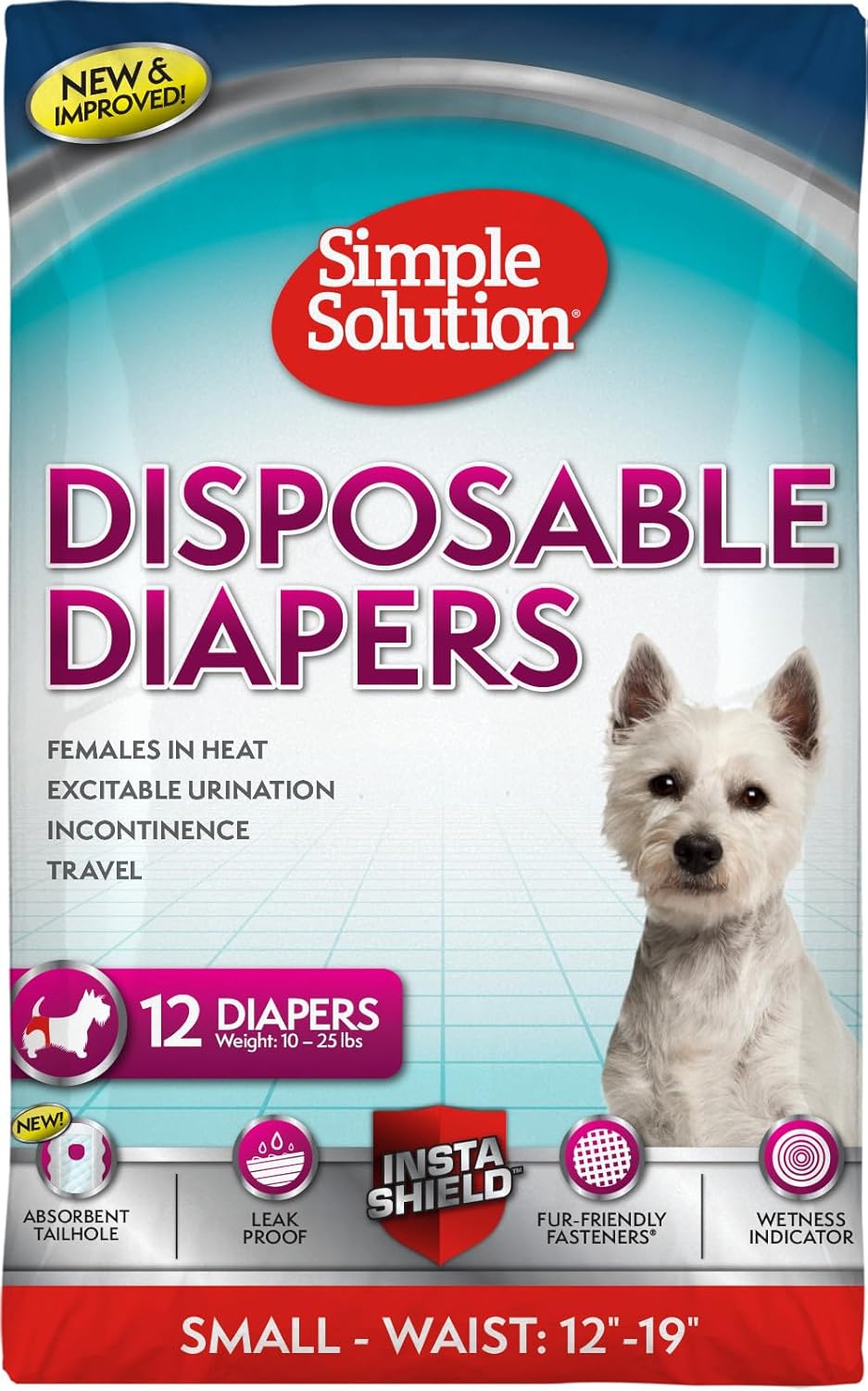 Simple Solution Female Dog Diapers, Disposable Dog Diapers - 12 Count / Small