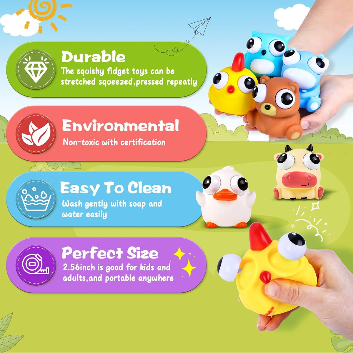 16 Pack Slow Rising Stress Balls，Textured Memory Soft Stress Ball – Fun for Kids & Family - 8 Pack Animal Stress Balls - image 4