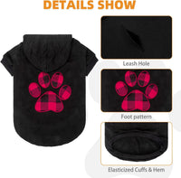 Plaid Dog Hoodie Pet Clothes Sweater with Hat and Pocket for Small - Black & Red / Large (Pack of 1) - image 2