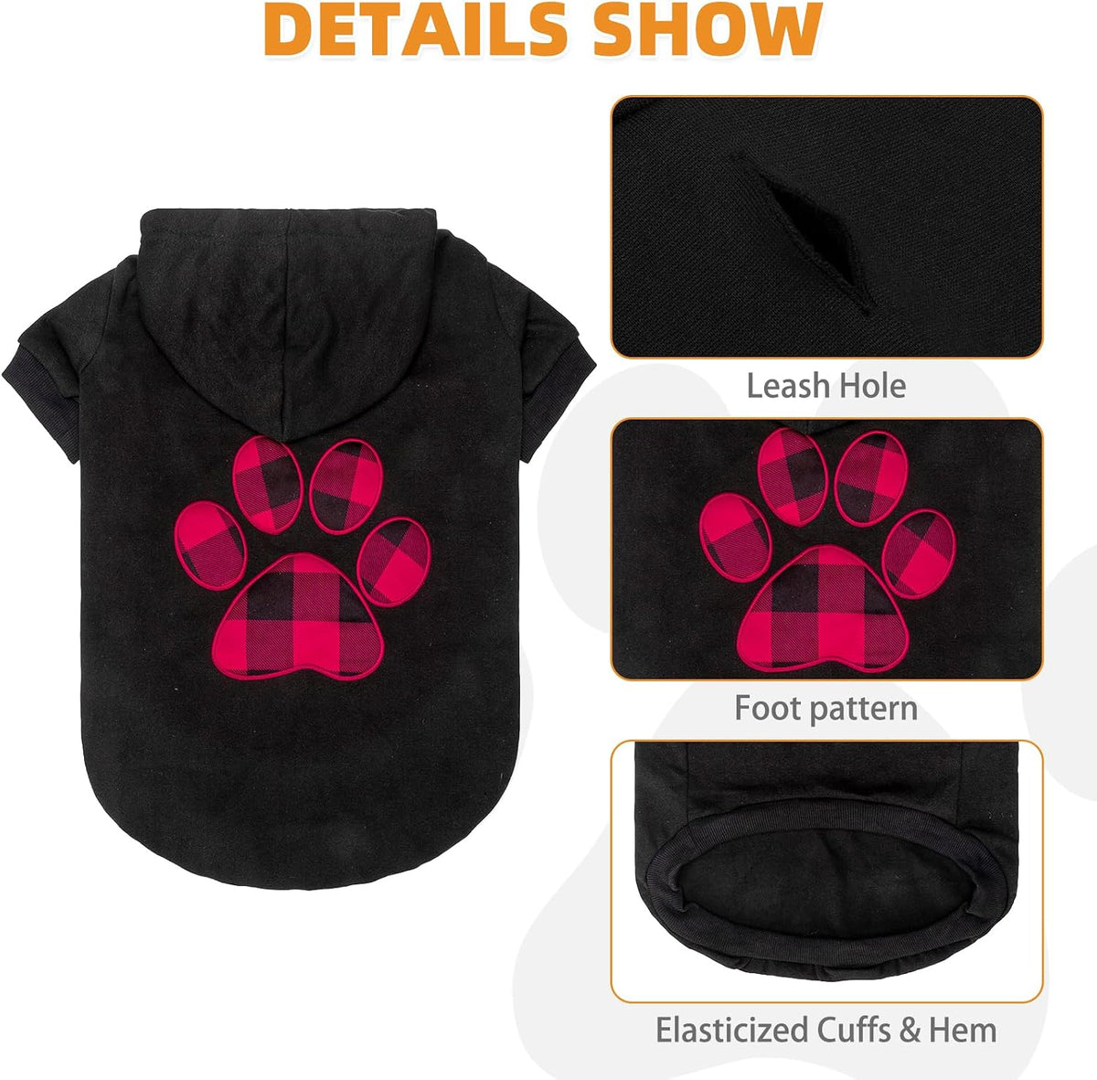 Plaid Dog Hoodie Pet Clothes Sweater with Hat and Pocket for Small - Black & Red / Large (Pack of 1) - image 2