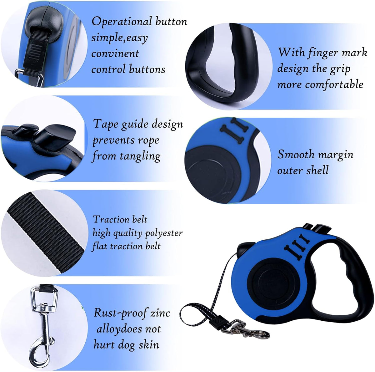 Retractable Dog Leash, 10 FT Dog Leash for Small Medium Dogs up to 22lbs, Pet Tape with Anti Slip - 16ft (for Dogs Up to 33lbs) / Blue - image 3