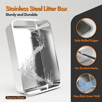 Stainless Steel Cat Litter Box with Lid, 24" L x 16" W x 11.8" H, Large Cat Litter Box for Multiple Cats with High Sided, No-Leak & Stick, Easy to Clean, Includes Litter Mat & Multi Functional Scoop