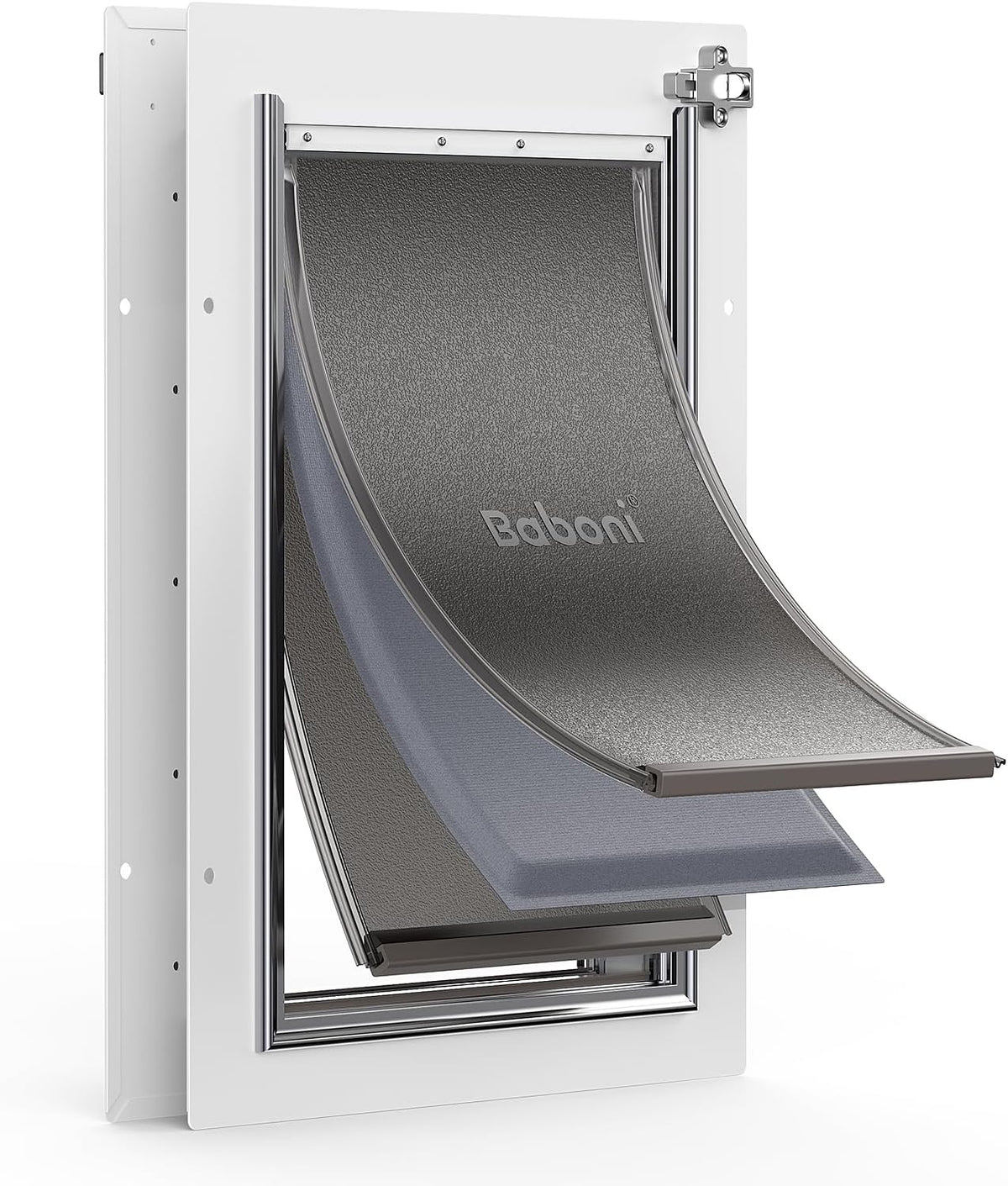 Baboni Dog Door for Door, 3-Flap, Durable Plastic Frame - White / Medium / Metal Frame