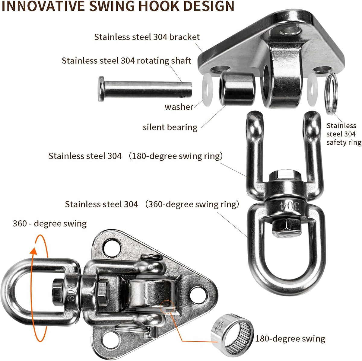 Yyiwhmy stainless steel heavy duty swing hanger with swivel bearing and mounting bolts - view 18