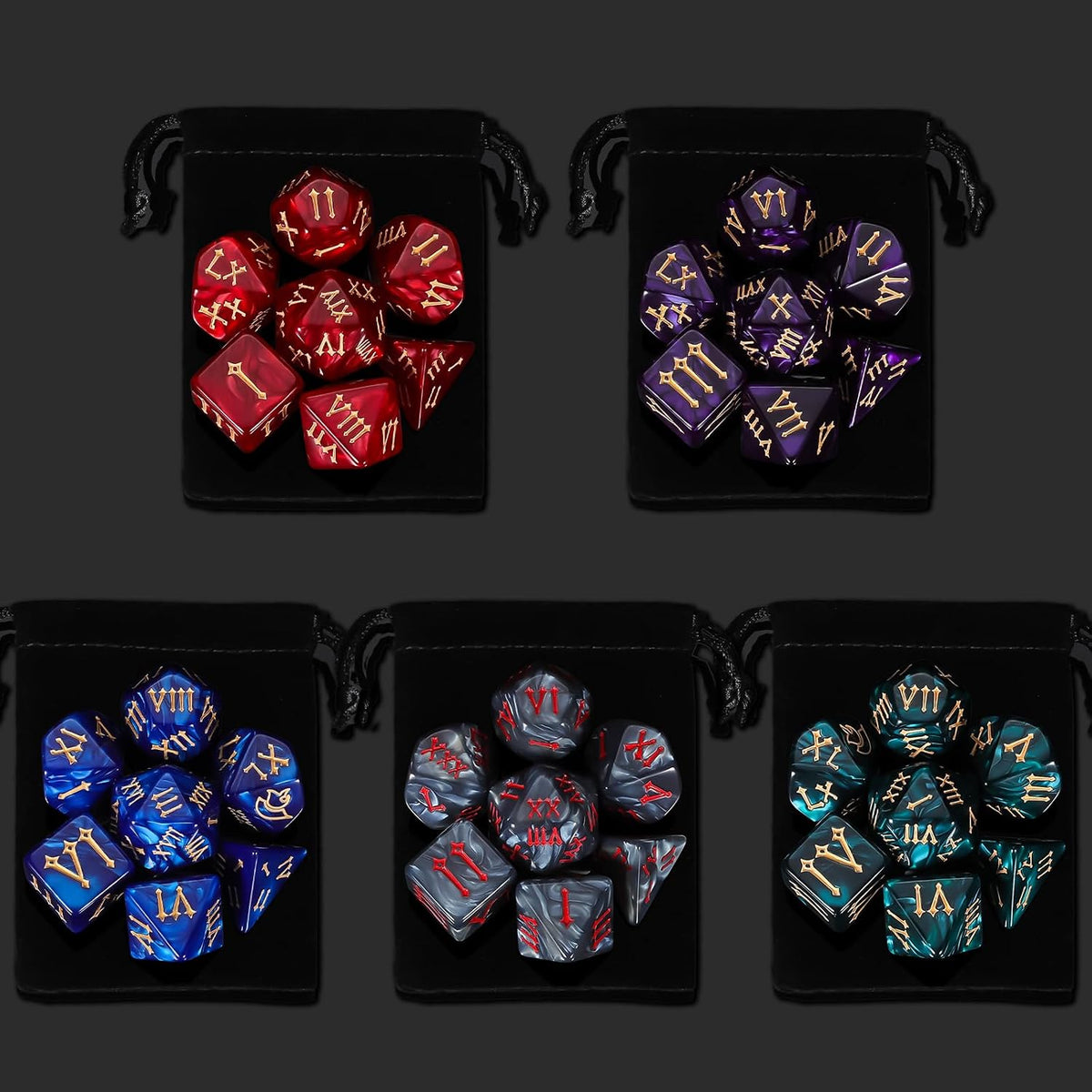QMay 7 Sets Polyhedral Dice - 5 Colors (35pcs) - image 2