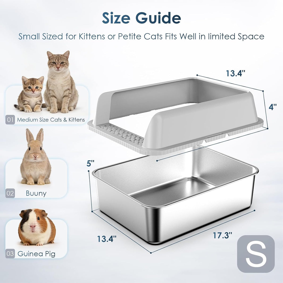 Suzzipaws Stainless Steel Cat Litter Box with Lid for Kittens & Small - 2PK with 5" Deep / 2.0 - image 4