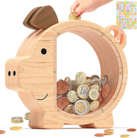 Summidate Pink Piggy Bank for Kids Girls - Default Wood Piggy / Standard