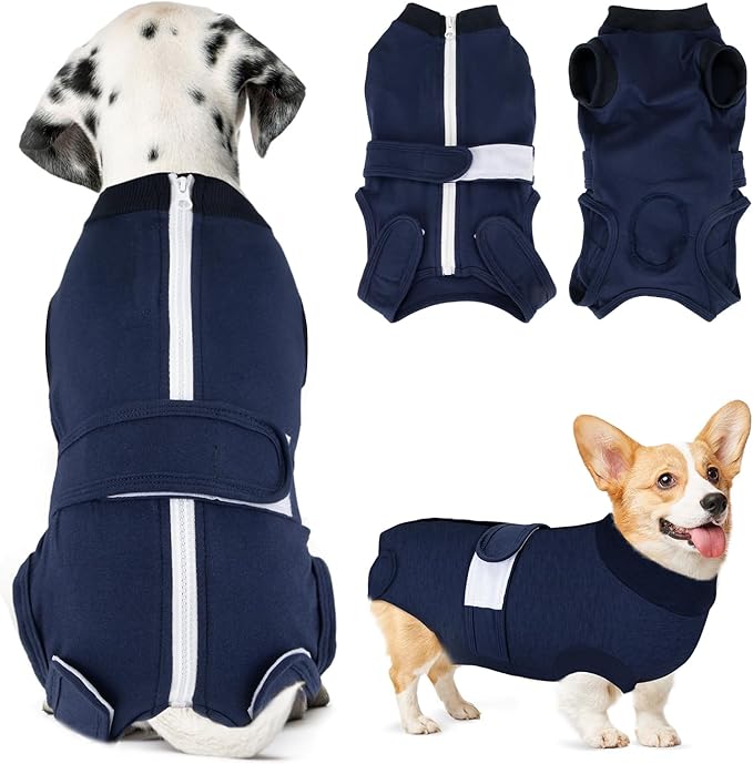 Lukovee Recovery Suit for Dogs, Zipper-On Onesie for Female Male Dog, Abdominal Wounds Cone E-Collar Alternative, Prevent Licking Spay (4XL, Dark Blue)