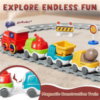 Dimoarch electric train set for toddlers with fire truck, concrete truck and dump truck - view 4