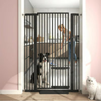 71" Extra Tall Cat Gate 29.5-40.6 Wide Pet gate with Small Cat Door - Black / 55.11 inches SET A