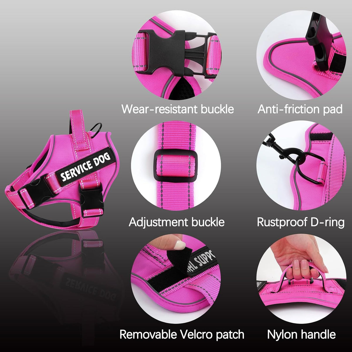 voopet Service Dog Harness, Emotional Support Pet Vest Harness - Small (Pack of 1) / Barbie Pink - image 2