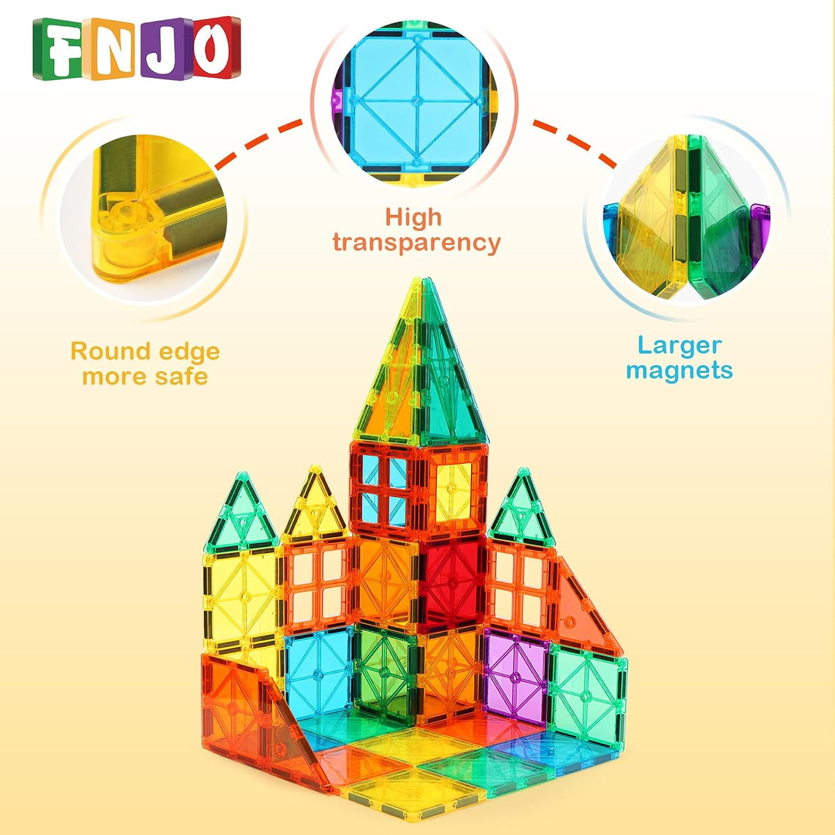 FNJO Magnetic Tiles, 100PCS STEM Building Blocks Toy Set for Kids – Fun for Kids & Family - 52PCS - image 2
