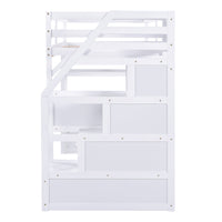 Twin Size Loft Bed with Desk and Shelves  Two Built-in Drawers  Storage Staircase White