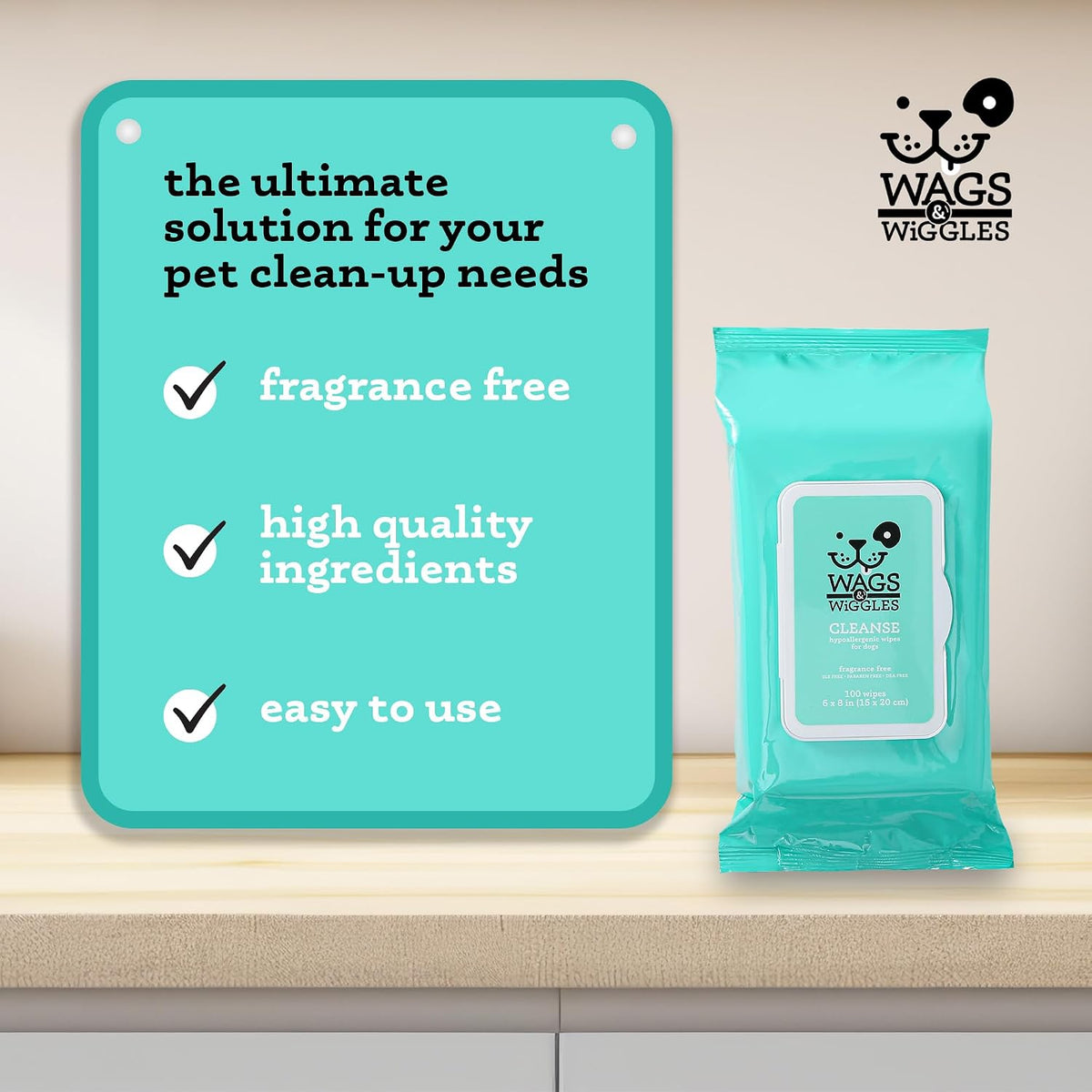 Wags & Wiggles Hypoallergenic Dog Wipes, Fragrance-Free - Fragrance Free - Hypoallergenic / 100 Count (Pack of 12) - image 2