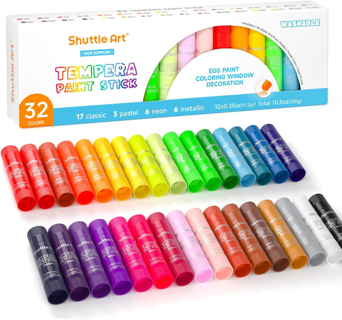 Tempera Paint Sticks, 15 Colors Solid Tempera Paint for Kids - 32 Colors