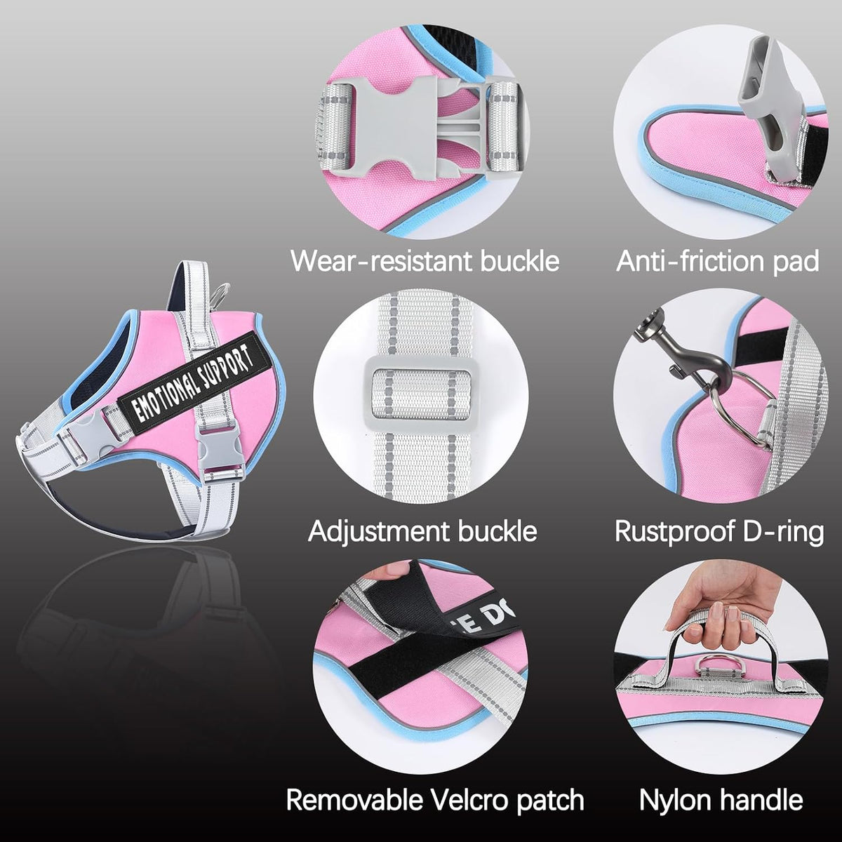 voopet Service Dog Harness, Emotional Support Pet Vest Harness - XX-Small (Pack of 1) / Blue_Pink - image 2