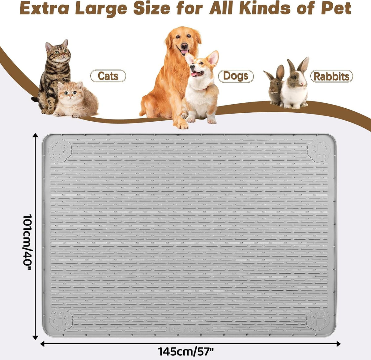 Cat Food Mat Extra Large Silicone Pet Bowl Mat 40''x28'' - Light Grey / 57"L x 40"W - image 2
