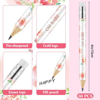 Tinlade 60 Pcs Baby Shower Pencils for Games, Mini Golf Pencil - Floral - image 2
