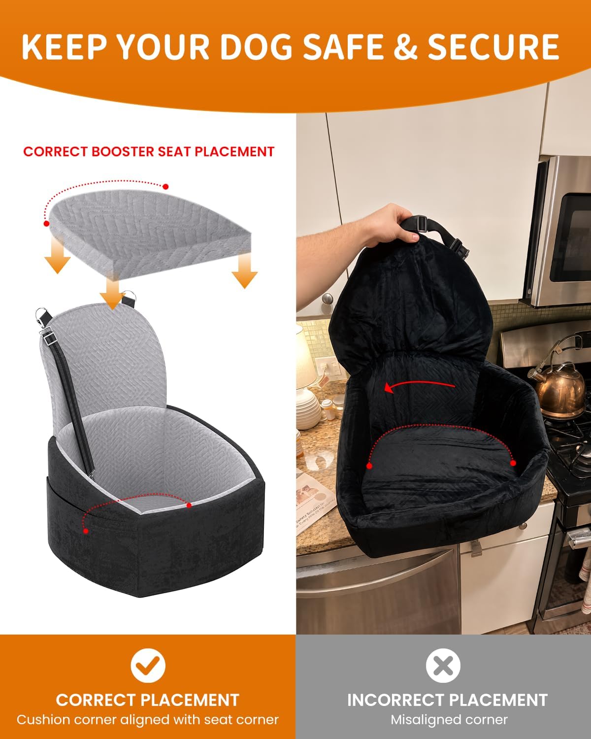 Dog Booster Car Seat with Extend Backrest for Small Medium Pet – Essentials for Dogs - Black&Grey / 18.5"l X 18.5"w X 22"h - image 4
