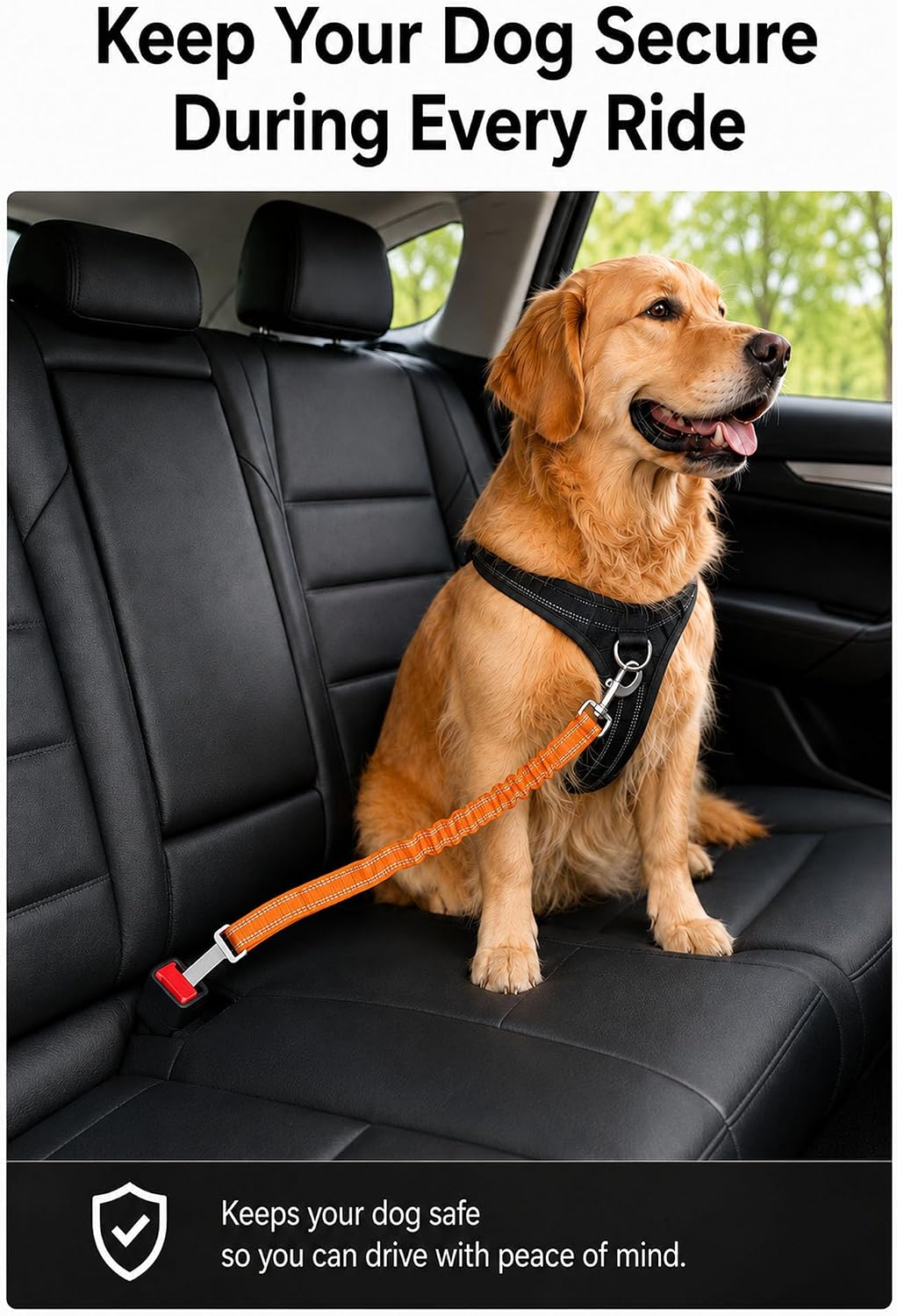 Dog Seat Belt 2Pcs, Retractable Pet Car Harness - Orange - image 2
